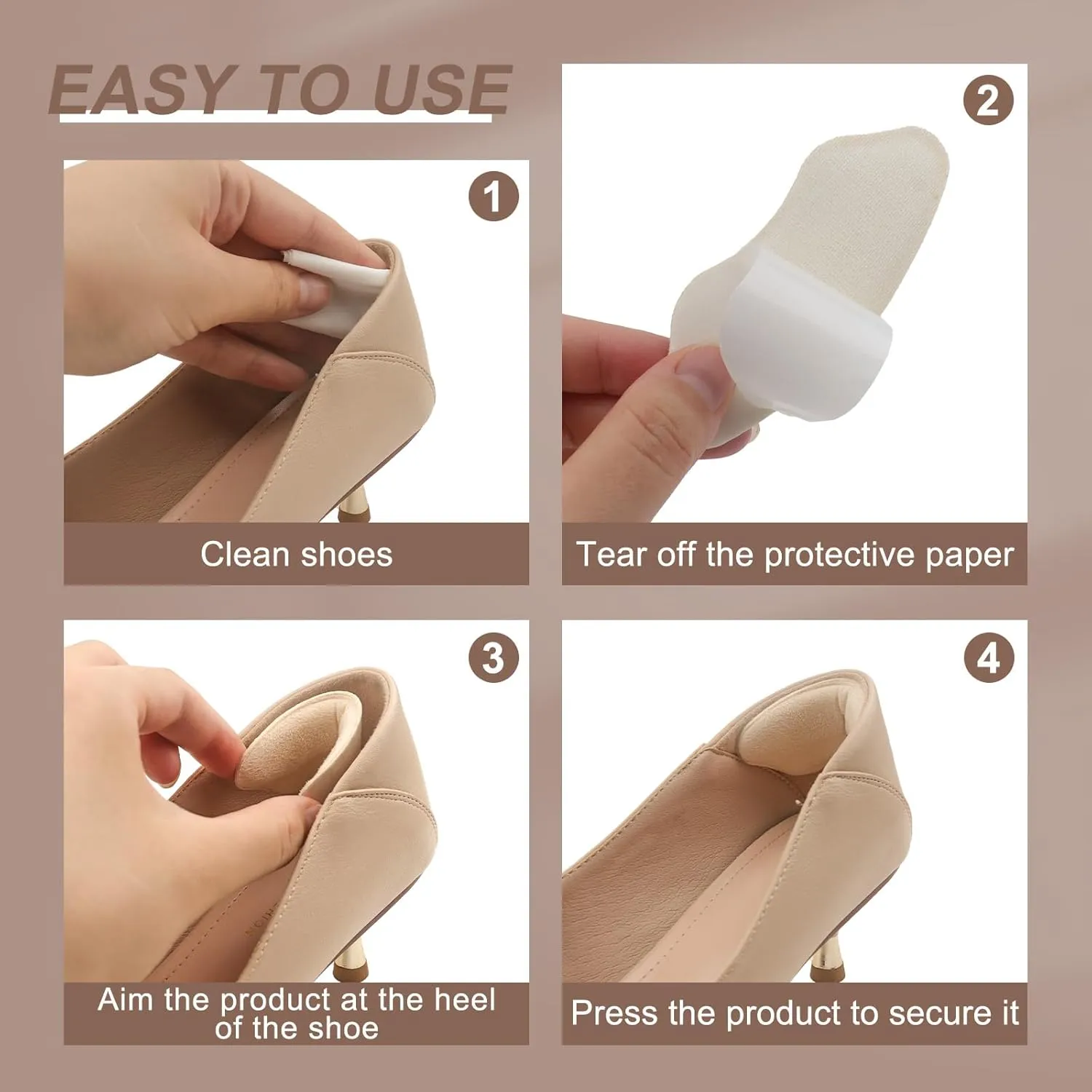 2 Pairs Heel Pads for Shoes, Anti-Slip Heel Grips & Cushion Inserts for Loose Fit, Improved Comfort Filler to Tighten Secure Fit