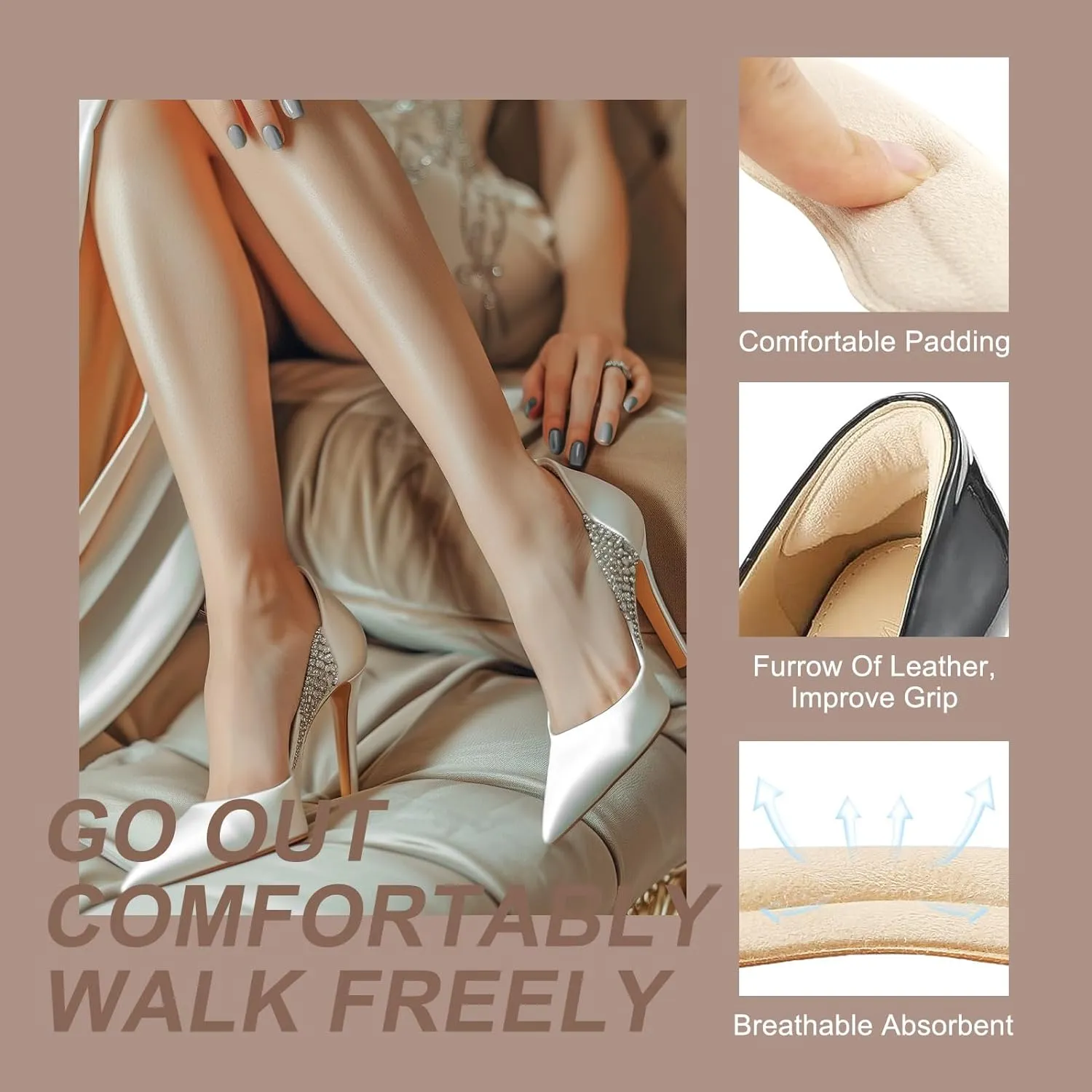 2 Pairs Heel Pads for Shoes, Anti-Slip Heel Grips & Cushion Inserts for Loose Fit, Improved Comfort Filler to Tighten Secure Fit