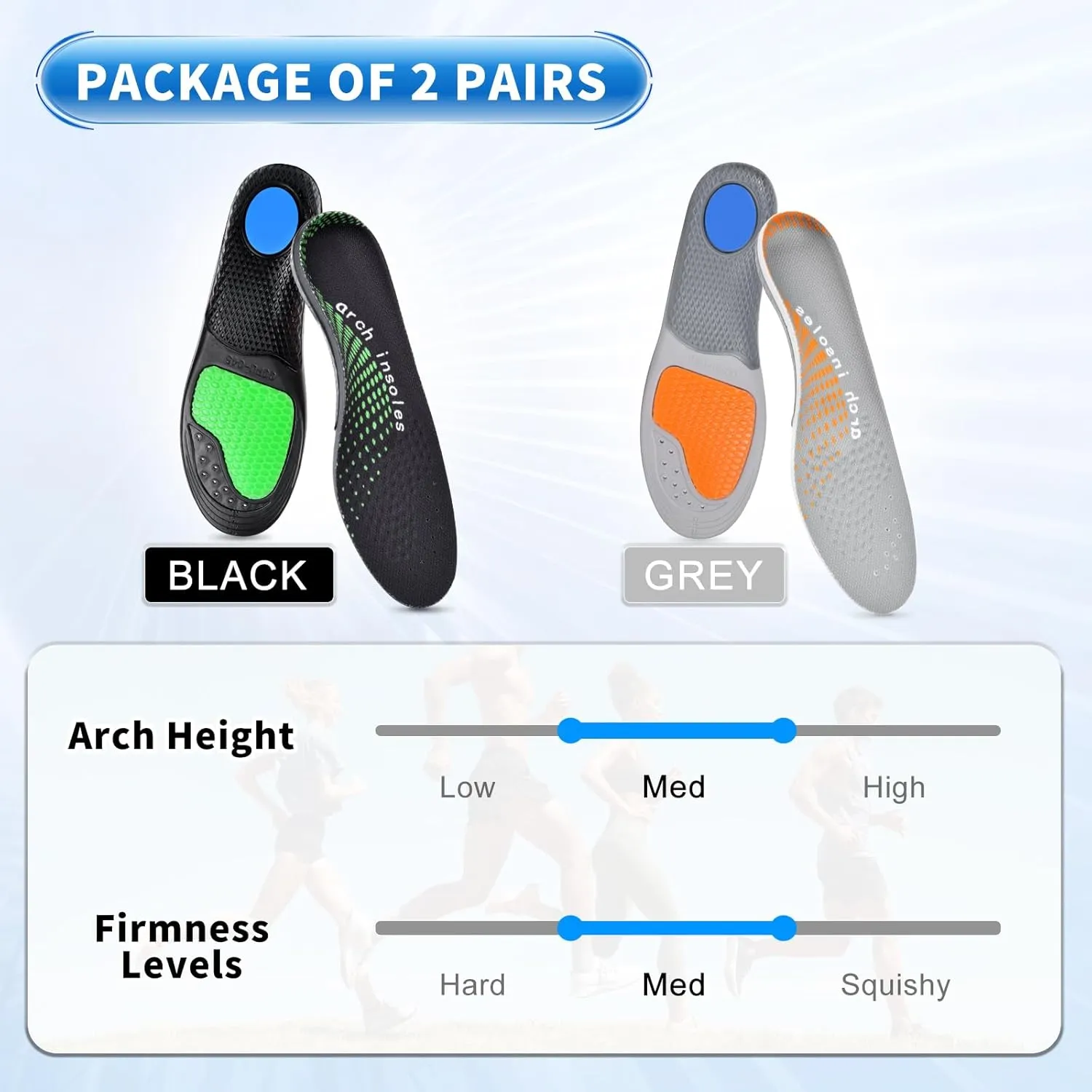 2Pairs,Insoles Men Work Boots Standing All Day High Arch Heavy Duty Support Flat Feet Orthopedic Insoles for 220 lbs Work Insoles Relief Plantar Fasciitis Heel PainBlack&Grey L