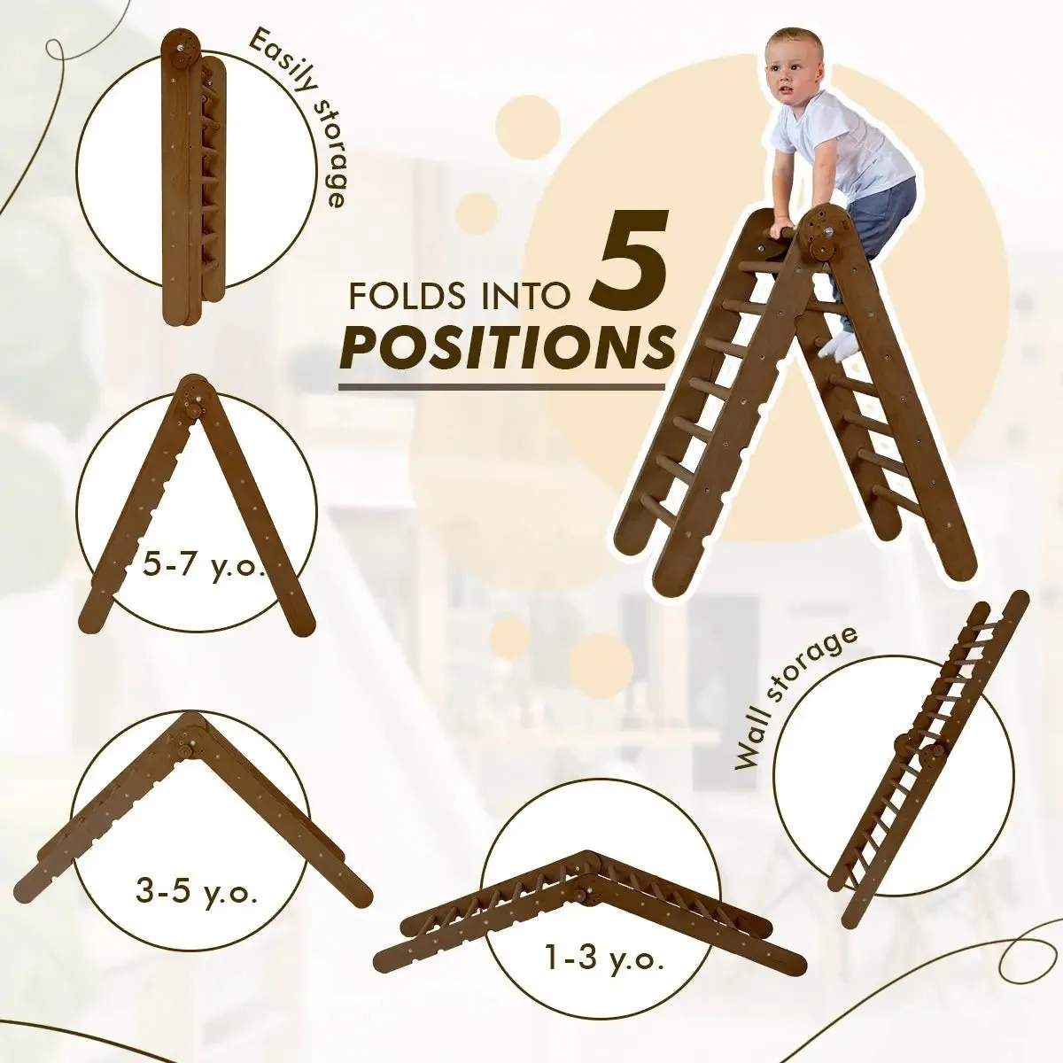 3in1 Montessori Climbing Set: Triangle Ladder   Wooden Arch   Slide Board – Chocolate NEW