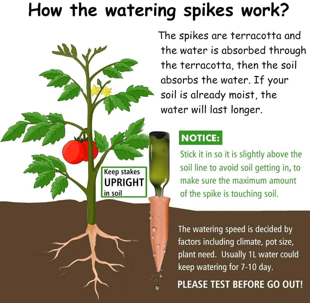 6 Pack Terracotta Slow Release Plant Watering Spikes