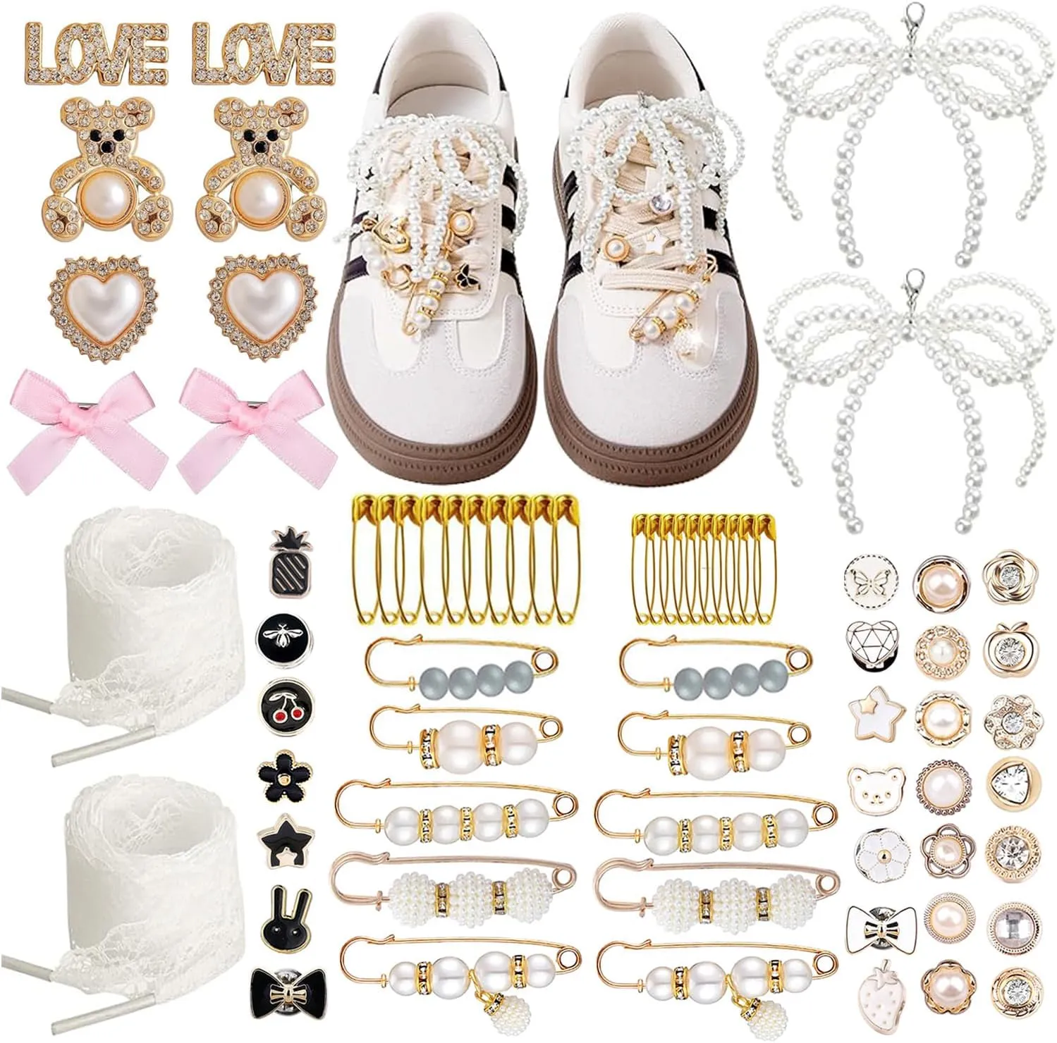 72 Pcs Sneaker Charms, Shoelace Charms For Sneakers, Pearl Rhinestone Brooches And Pins For Women, Shoe Jewelry Charms For Socks Laces Sneakers , Safety Pins Buttons For Sock Clothes Decor Accessories