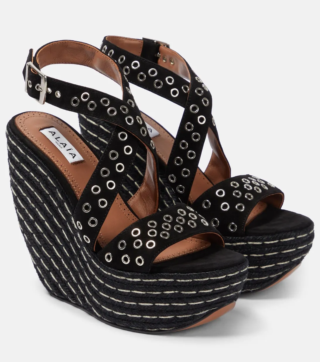 Alaïa Embellished Suede Wedge Sandals, Black