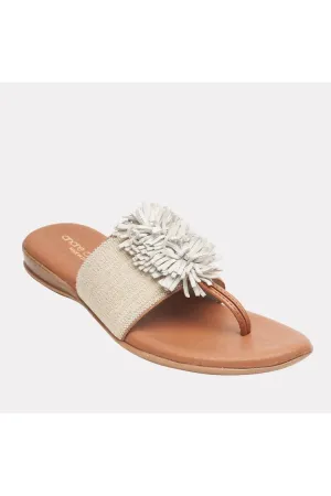 André Assous Novalee Featherweights ™  Pompom Flip Flop Sandals | Beige Linen Elastic