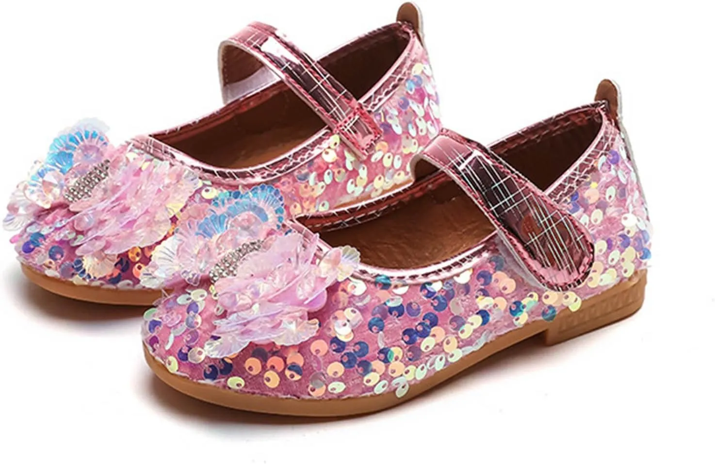 Baby Girls Mary Jane Flats Sparkly Bow Diamonds Low Heel Princess Hook and Loop Party Dress Shoes Loafers Moccasins