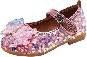 Baby Girls Mary Jane Flats Sparkly Bow Diamonds Low Heel Princess Hook and Loop Party Dress Shoes Loafers Moccasins