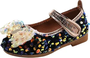 Baby Girls Mary Jane Flats Sparkly Bow Diamonds Low Heel Princess Hook and Loop Party Dress Shoes Loafers Moccasins