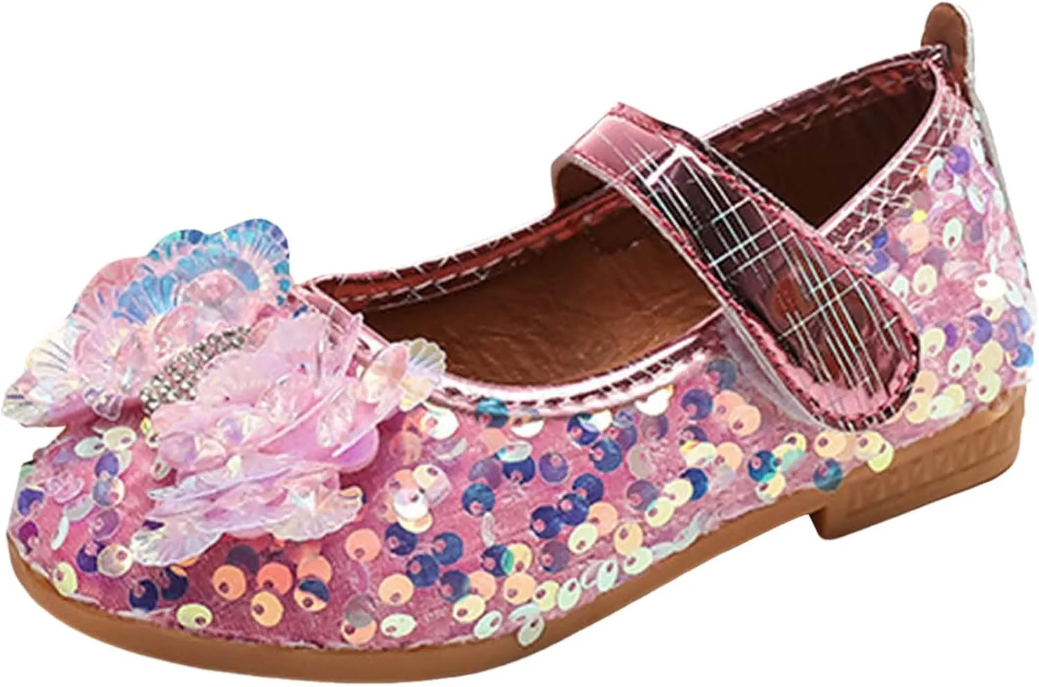 Baby Girls Mary Jane Flats Sparkly Bow Diamonds Low Heel Princess Hook and Loop Party Dress Shoes Loafers Moccasins