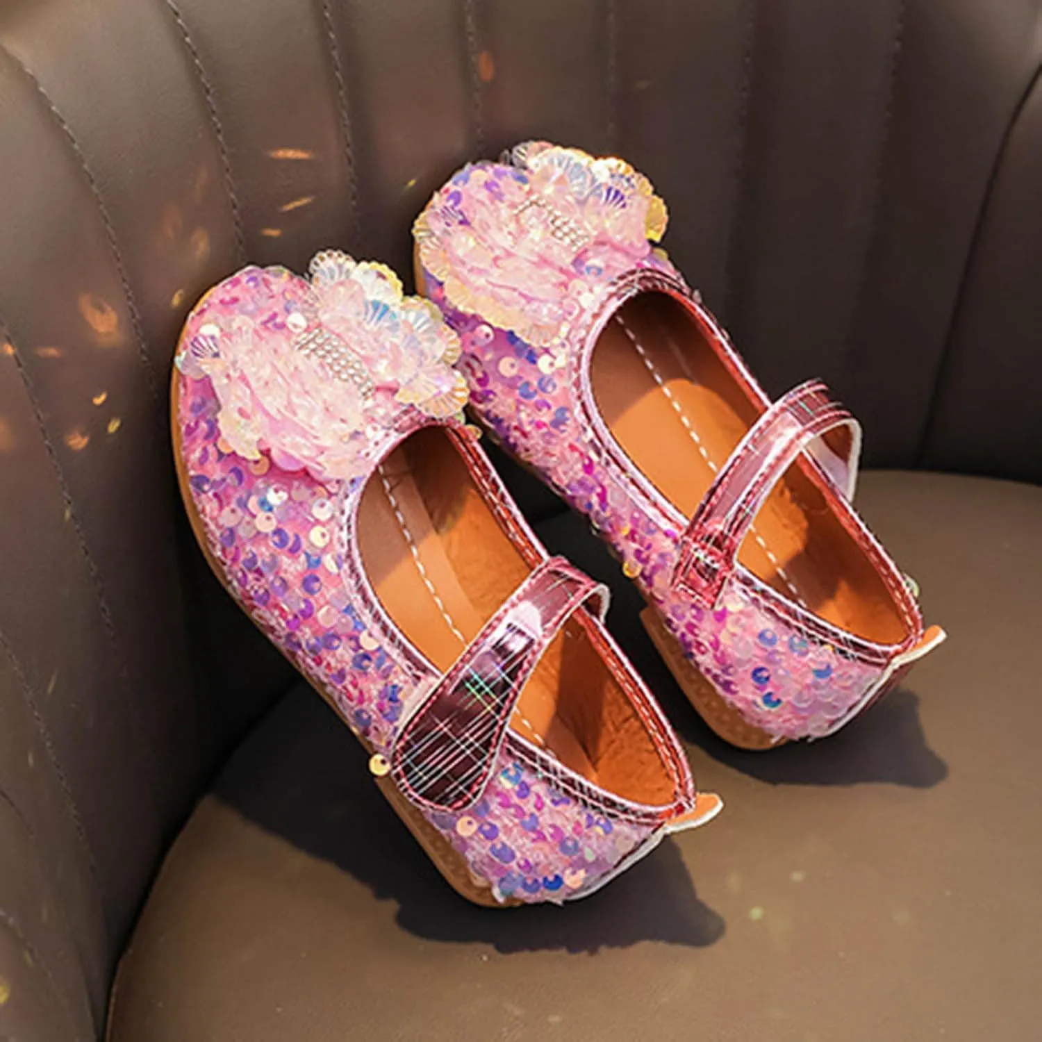 Baby Girls Mary Jane Flats Sparkly Bow Diamonds Low Heel Princess Hook and Loop Party Dress Shoes Loafers Moccasins