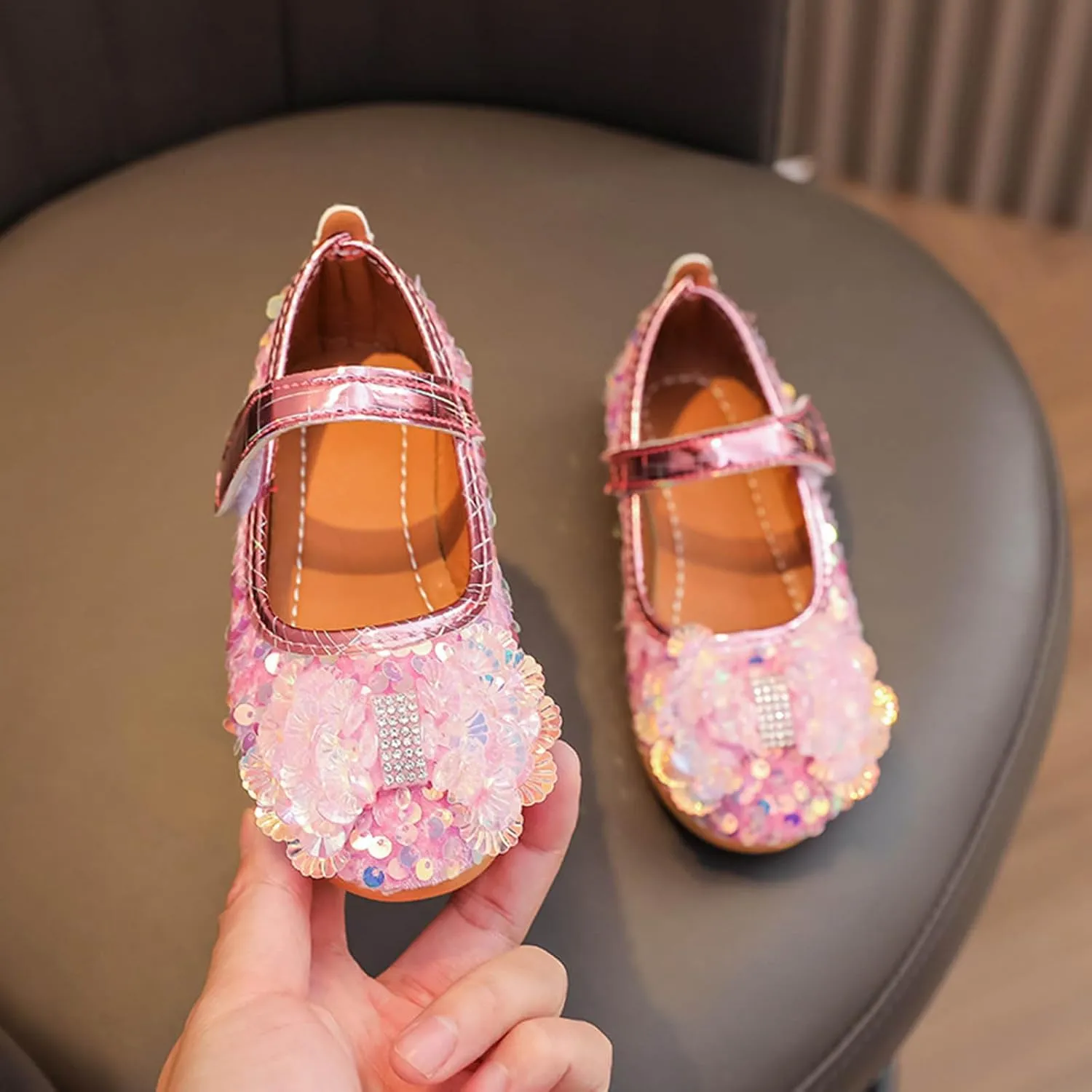 Baby Girls Mary Jane Flats Sparkly Bow Diamonds Low Heel Princess Hook and Loop Party Dress Shoes Loafers Moccasins