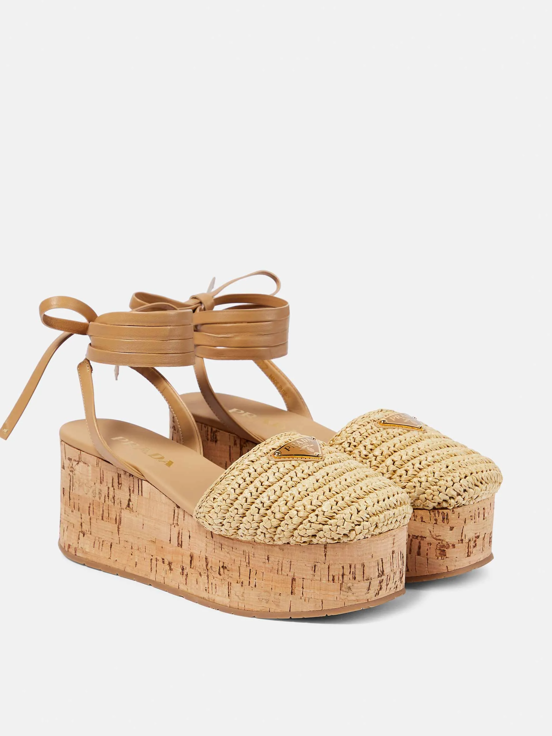 Beige raffia-effect wedge sandals
