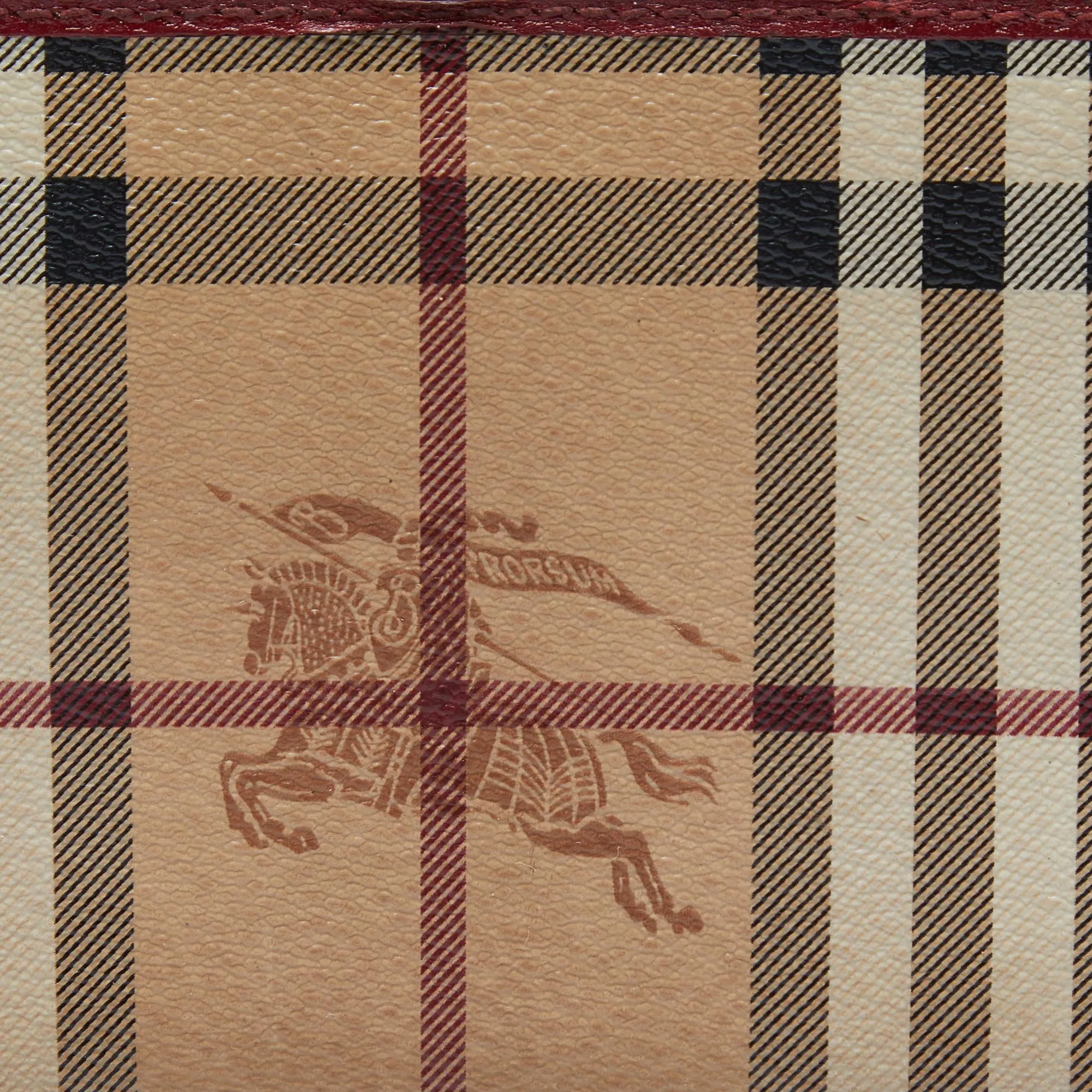 BURBERRY Beige/Red Haymarket Check Coated Canvas Zip Around Wallet