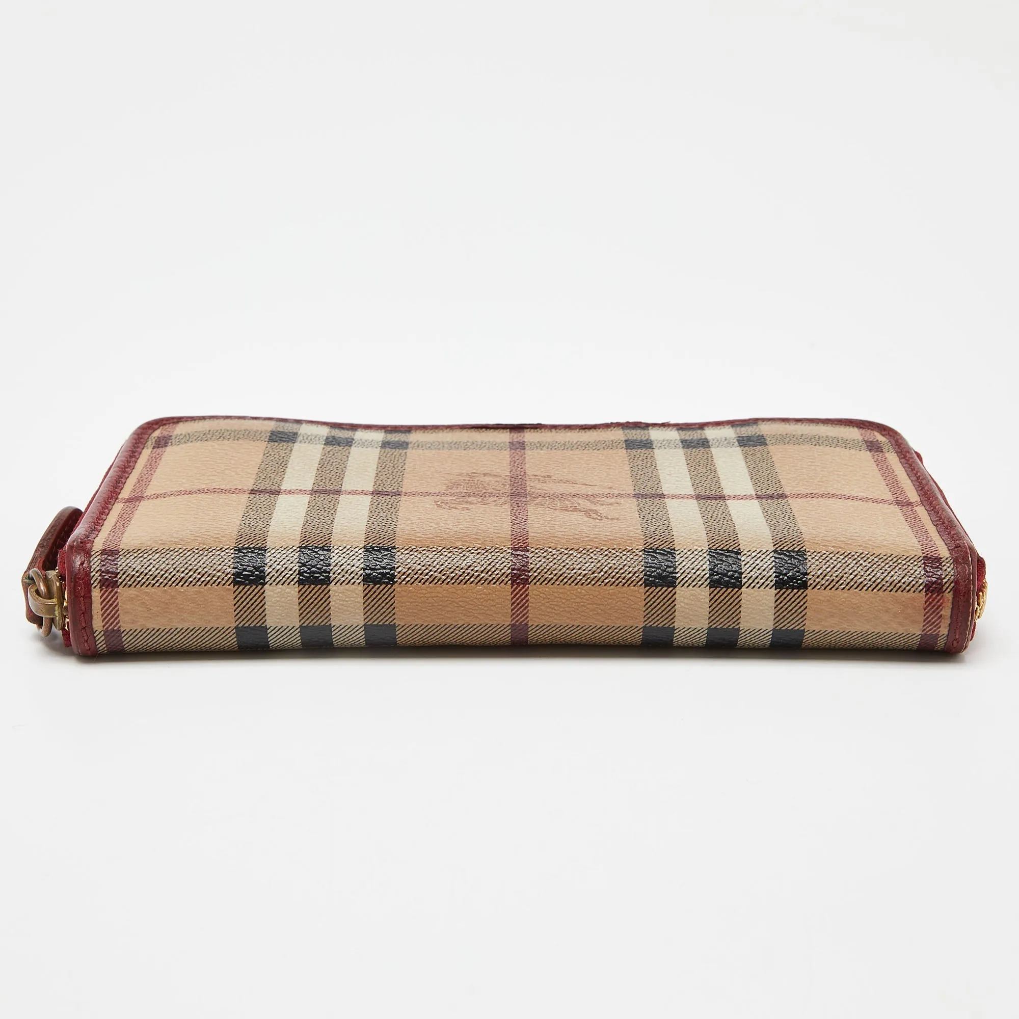 BURBERRY Beige/Red Haymarket Check Coated Canvas Zip Around Wallet