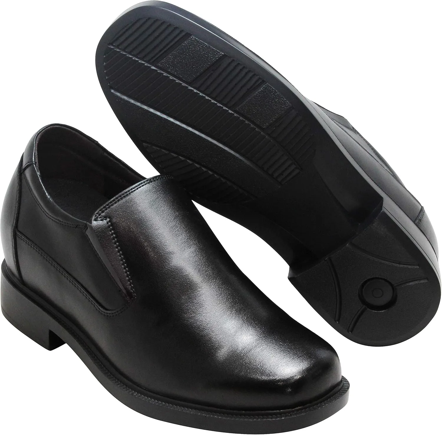 CALTO Men's Invisible Height Increasing Elevator Shoes - Black Leather Slip-on Lightweight Casual Loafers - 3.6 Inches Taller - K31714 - Size 10 D(M) US