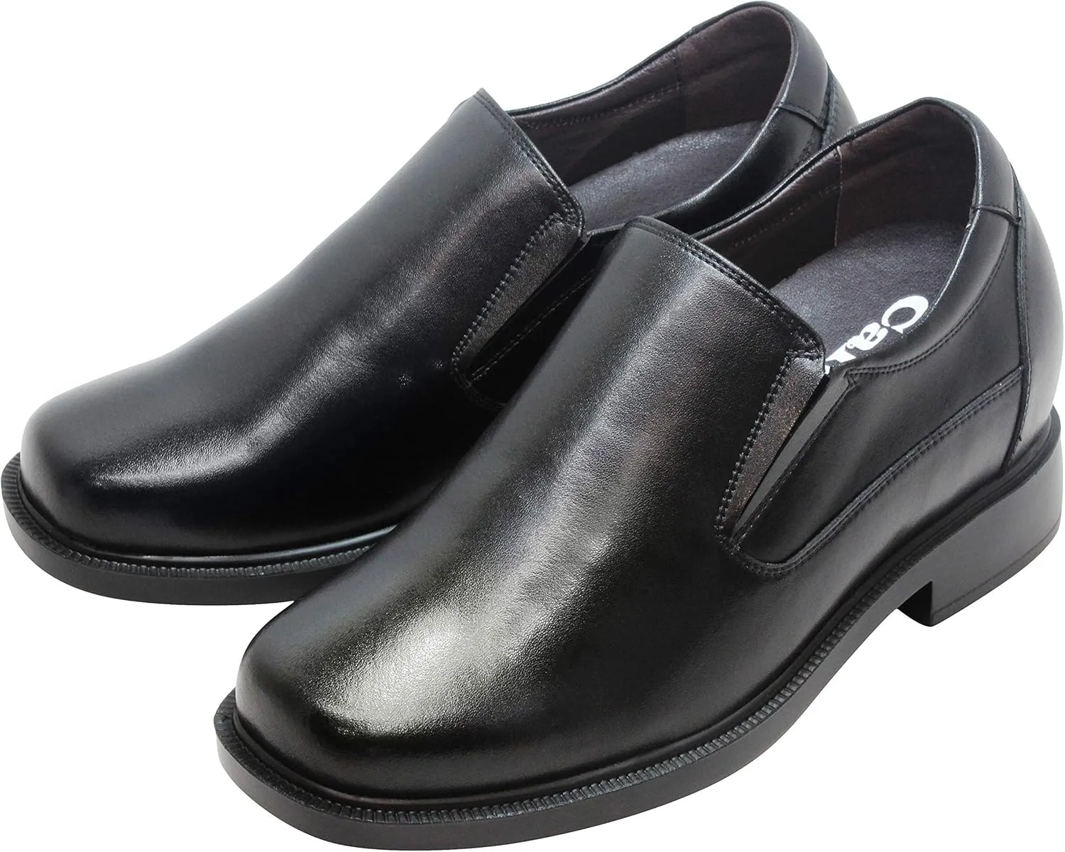 CALTO Men's Invisible Height Increasing Elevator Shoes - Black Leather Slip-on Lightweight Casual Loafers - 3.6 Inches Taller - K31714 - Size 10 D(M) US