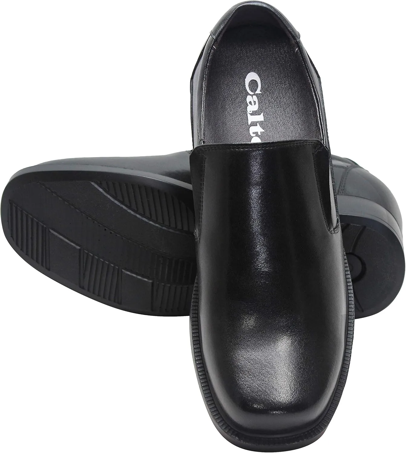 CALTO Men's Invisible Height Increasing Elevator Shoes - Black Leather Slip-on Lightweight Casual Loafers - 3.6 Inches Taller - K31714 - Size 10 D(M) US