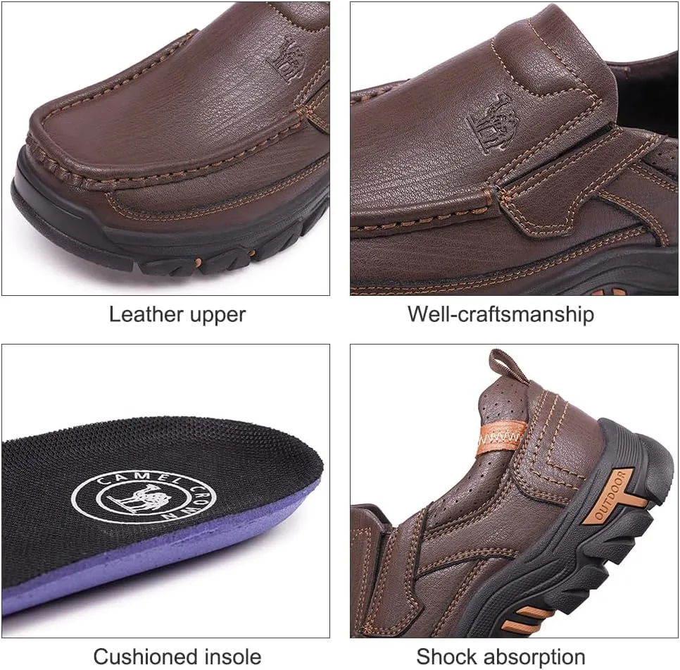 CAMEL CROWN Mens Slip-On Loafer Leather Casual Shoes Hands Free Walking Shoes Comfort
