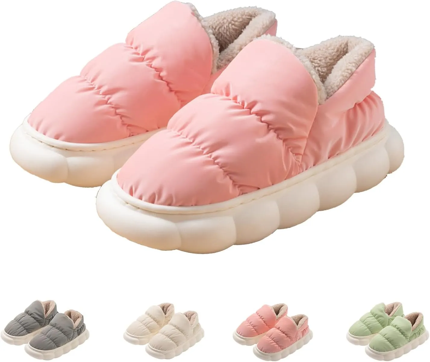 CT-Tebrun Fluffy Down Slippers - Unisex Winter Non-Slip Pillow Slippers for Men & Women - Waterproof Plush Flip Flop Bag Heel Casual Cotton Shoes Loafers