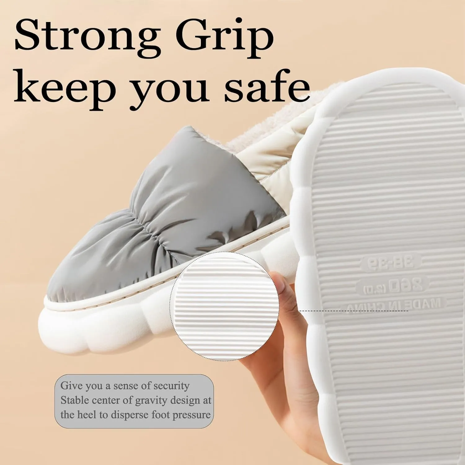 CT-Tebrun Fluffy Down Slippers - Unisex Winter Non-Slip Pillow Slippers for Men & Women - Waterproof Plush Flip Flop Bag Heel Casual Cotton Shoes Loafers