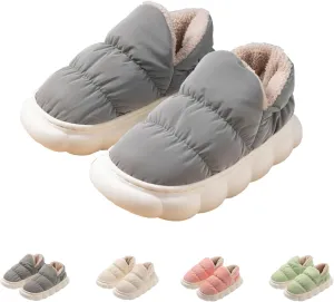 CT-Tebrun Fluffy Down Slippers - Unisex Winter Non-Slip Pillow Slippers for Men & Women - Waterproof Plush Flip Flop Bag Heel Casual Cotton Shoes Loafers