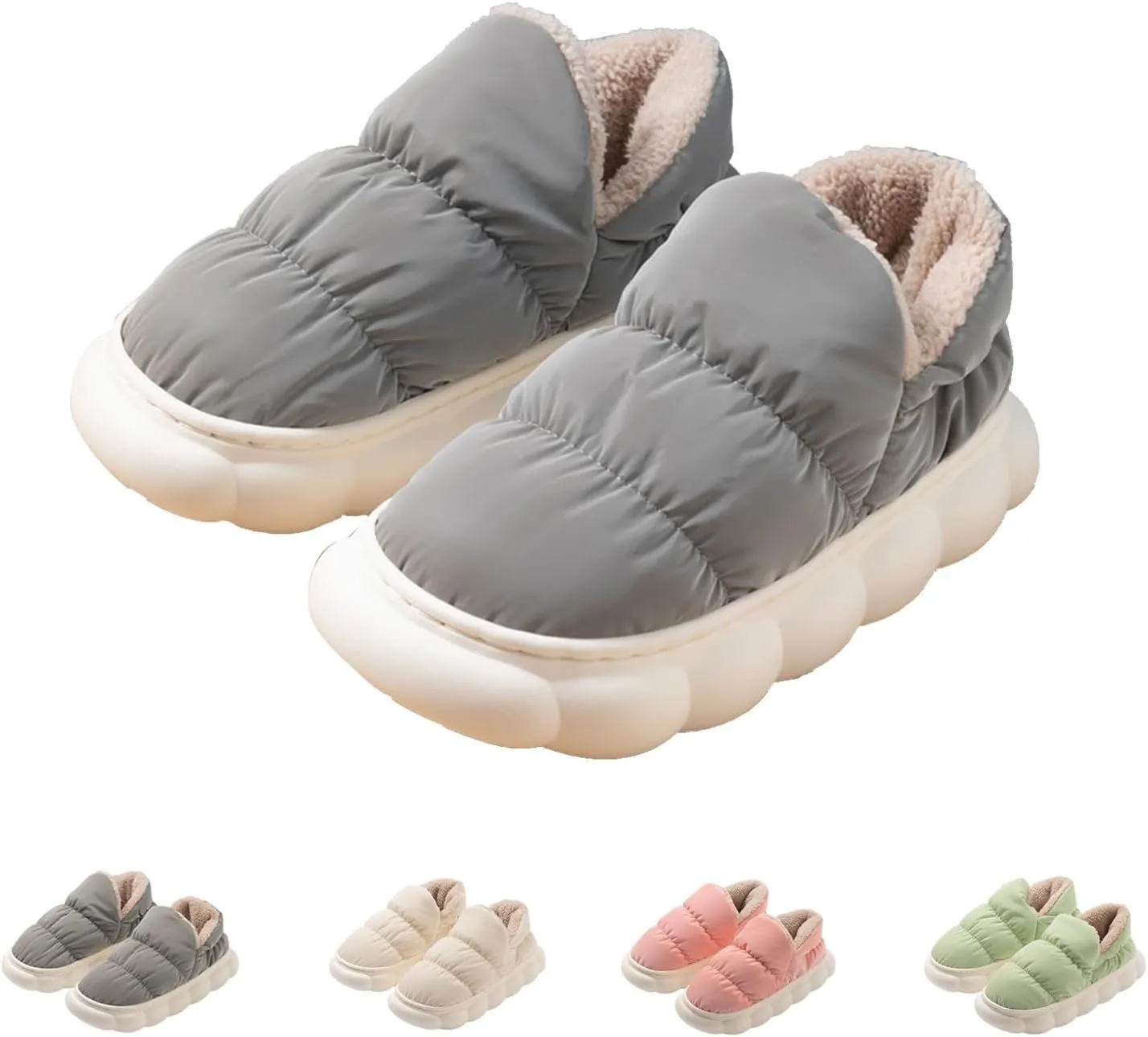 CT-Tebrun Fluffy Down Slippers - Unisex Winter Non-Slip Pillow Slippers for Men & Women - Waterproof Plush Flip Flop Bag Heel Casual Cotton Shoes Loafers