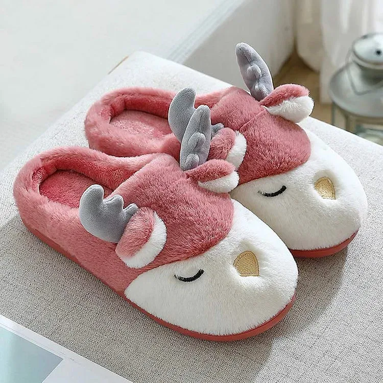 Cute Antler Ears Plush Slippers
