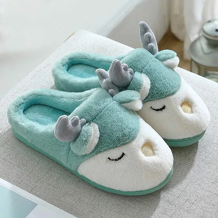 Cute Antler Ears Plush Slippers