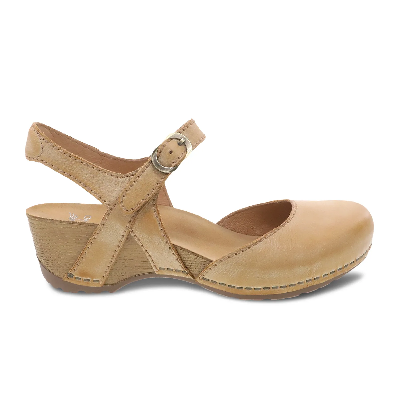 Dansko Tiffani Wedge Sandal (Women) - Tan Milled Burnished