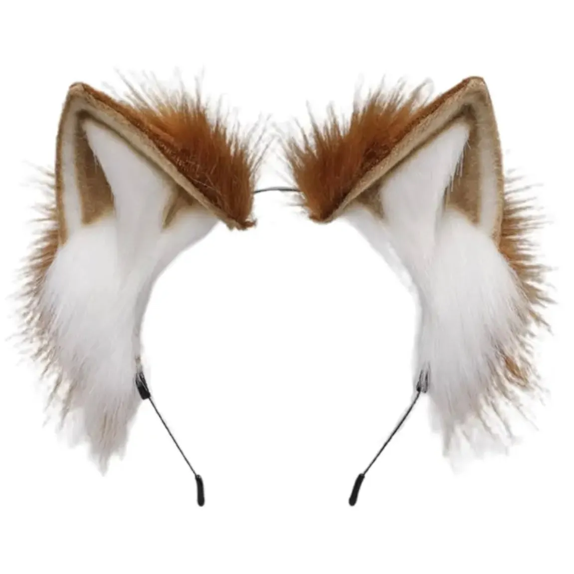 Deluxe Faux Plush Fur Animal Ears Headband - Brown White Cat