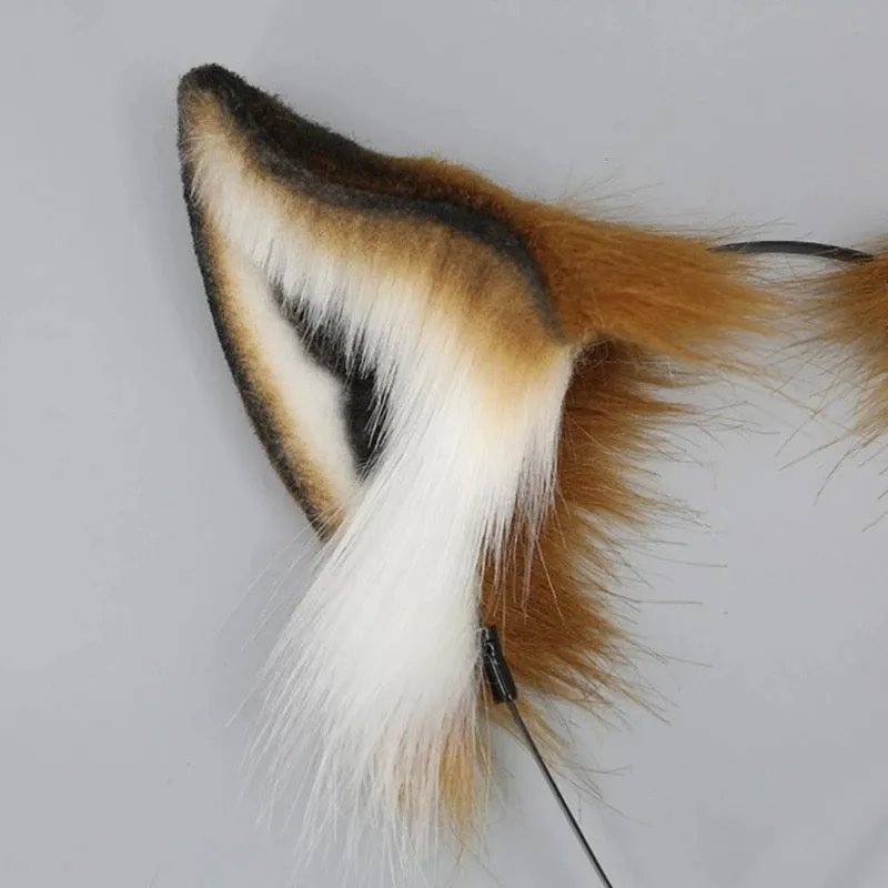 Deluxe Faux Plush Fur Animal Ears Headband - Brown White Fox