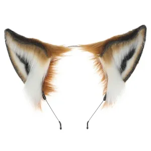 Deluxe Faux Plush Fur Animal Ears Headband - Brown White Fox