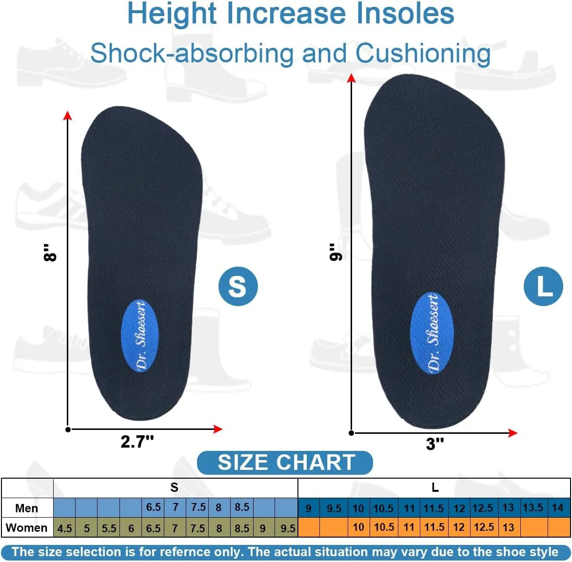 Dr. Shoesert 3-Layer Adjustable Height Increase Insoles, 3/4 Length Shock Absorption Cushion Heel Lift Inserts