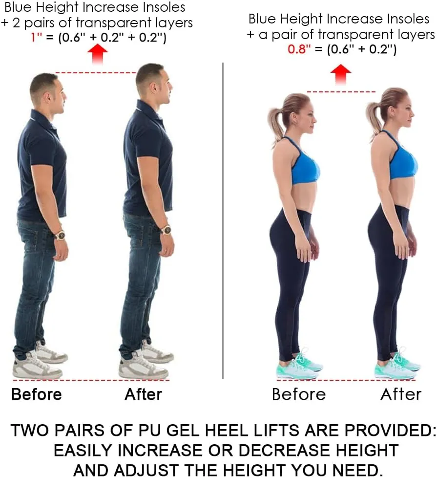 Dr. Shoesert 3-Layer Adjustable Height Increase Insoles, 3/4 Length Shock Absorption Cushion Heel Lift Inserts