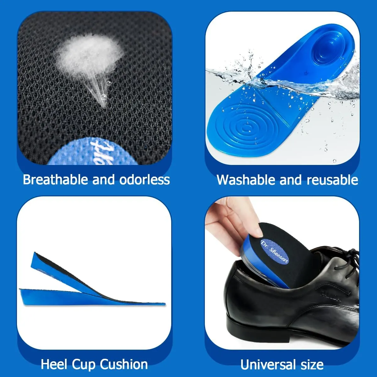 Dr. Shoesert 3-Layer Adjustable Height Increase Insoles, 3/4 Length Shock Absorption Cushion Heel Lift Inserts