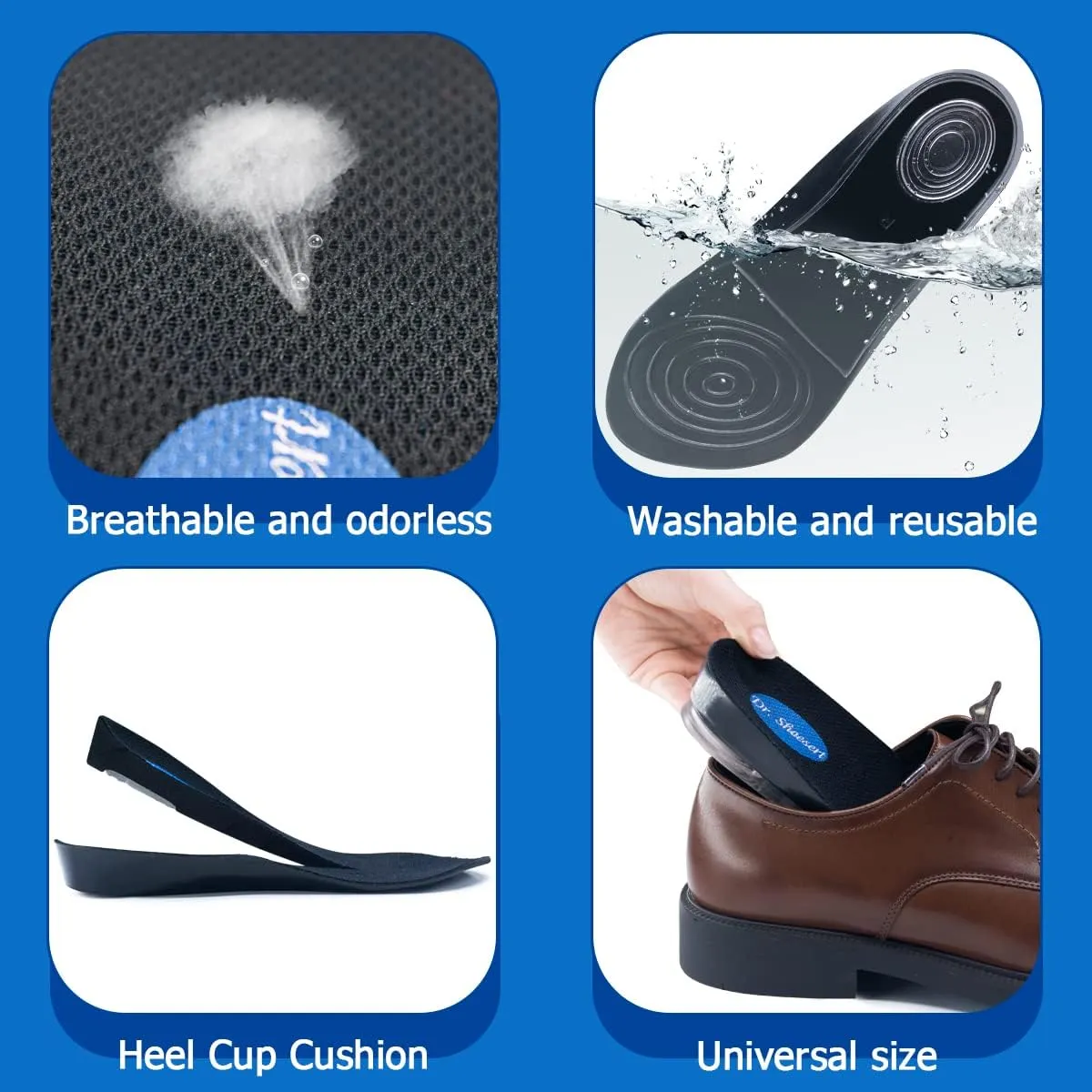 Dr. Shoesert 3-Layer Adjustable Height Increase Insoles, 3/4 Length Shock Absorption Cushion Heel Lift Inserts