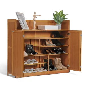 essential Bamboo 6 Tiers Shoe Cabinet with Door, Storage 21 Pairs of Shoes, Brown Varnished, for Home