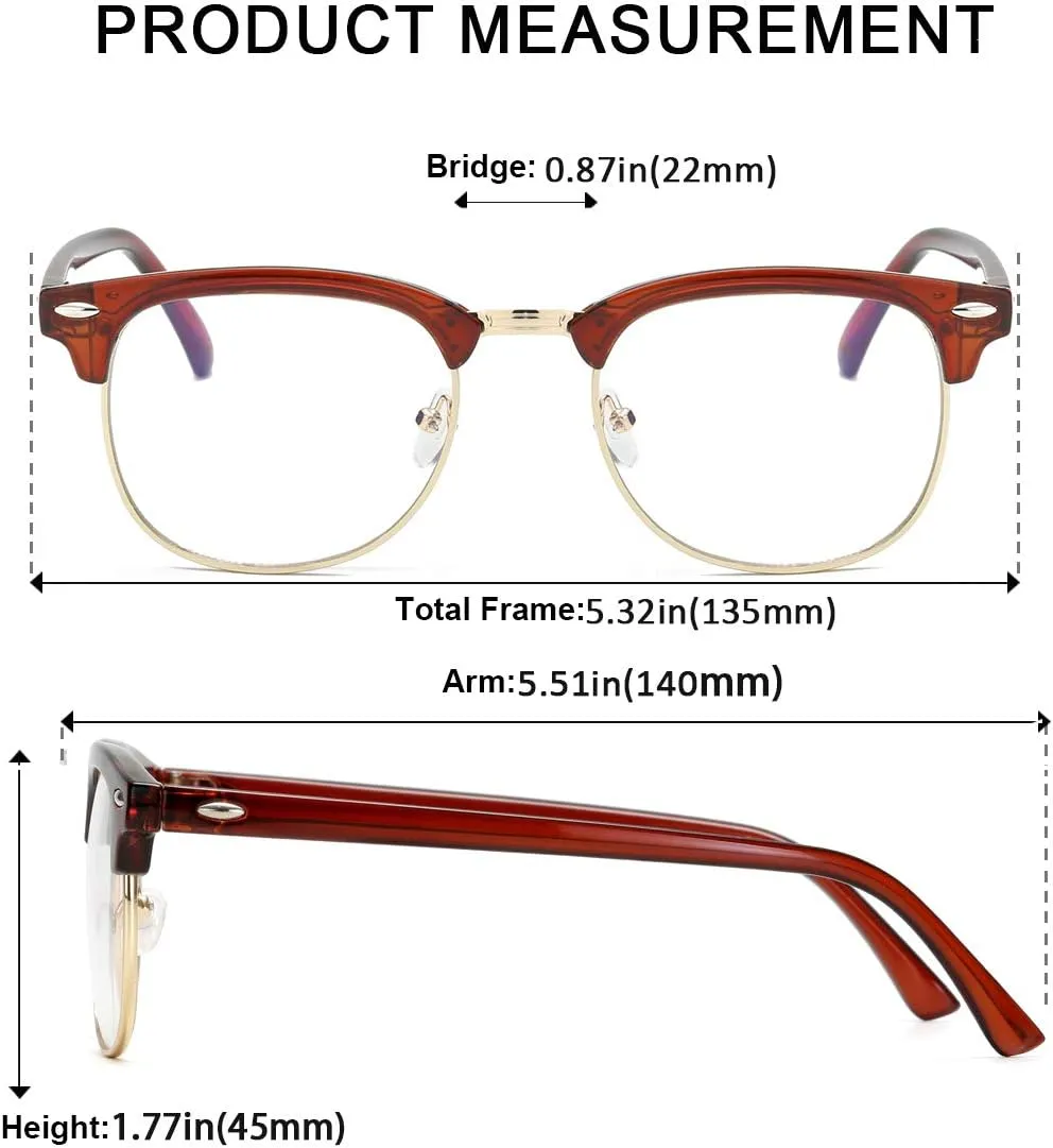 Fashion Vintage Classic Semi-Rimless Half Frame Clear Lens Glasses