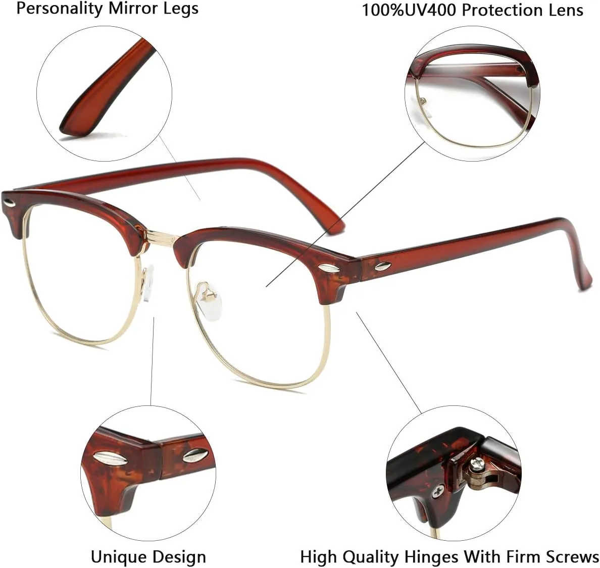 Fashion Vintage Classic Semi-Rimless Half Frame Clear Lens Glasses