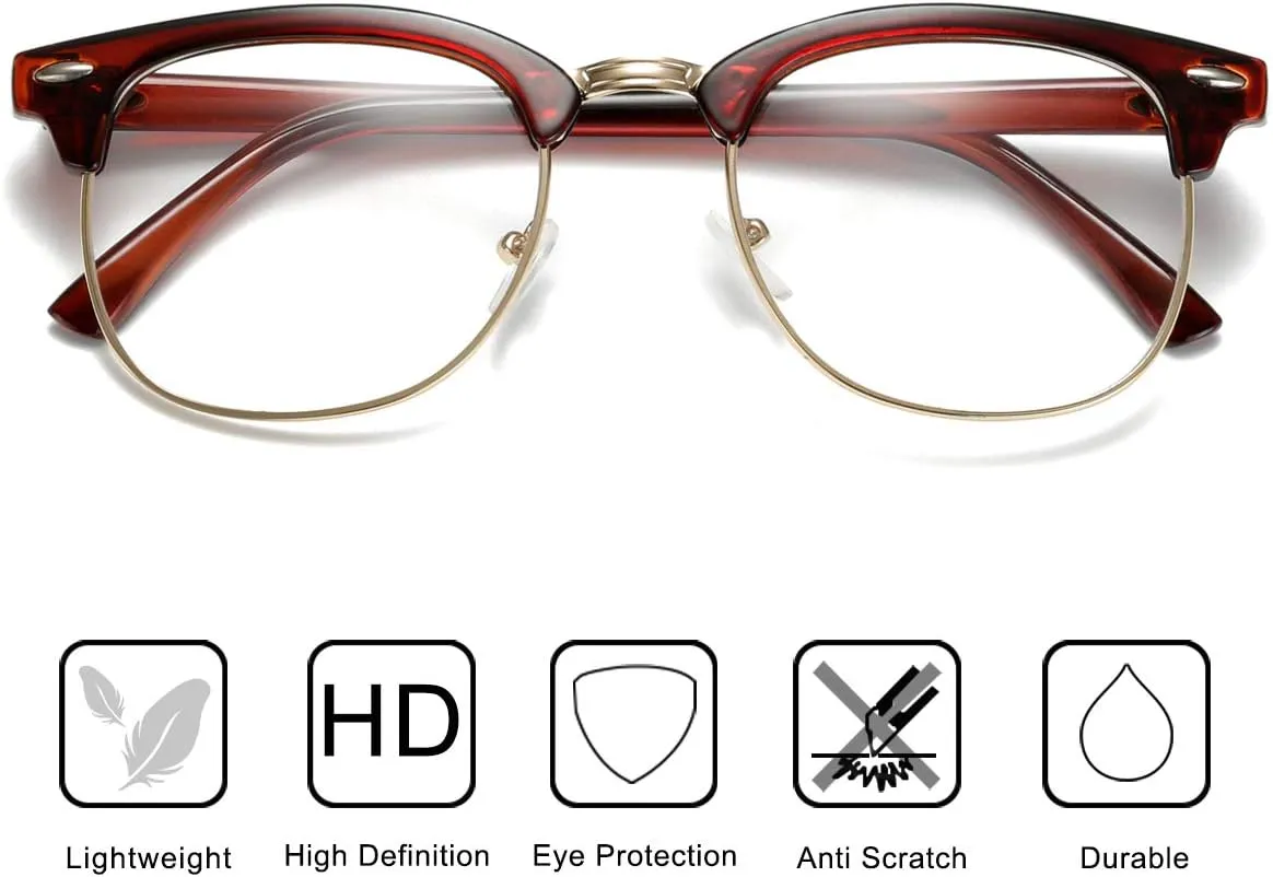 Fashion Vintage Classic Semi-Rimless Half Frame Clear Lens Glasses
