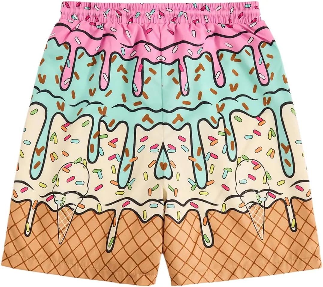 Floerns Boy's Patchwork Drawstring Waist Printed Summer Boho Track Shorts
