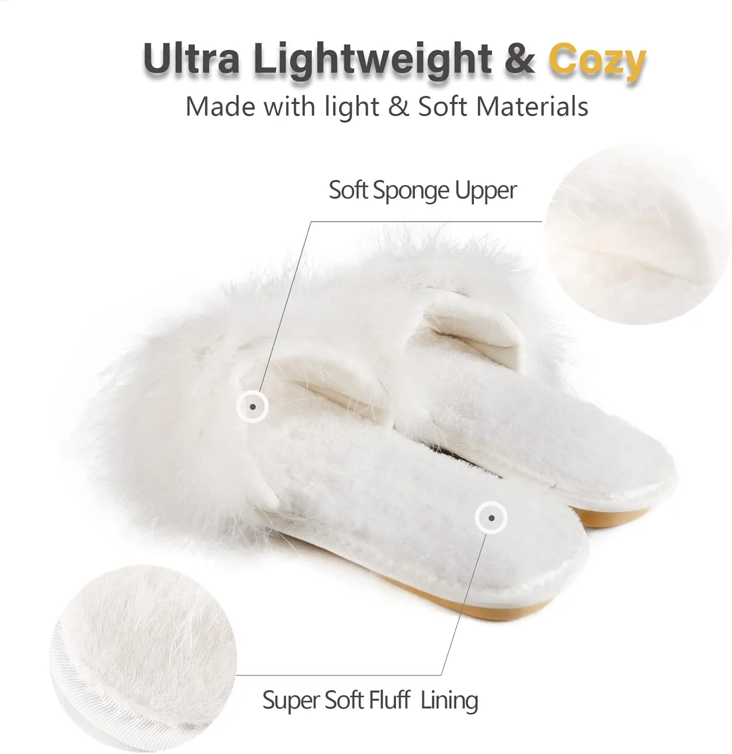 Fur Story Women's Furry Slippers Open Toe Fuzzy Slippers Memory Foam Fluffy House Sandal