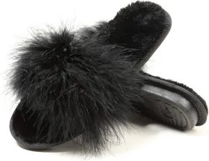 Fur Story Women's Furry Slippers Open Toe Fuzzy Slippers Memory Foam Fluffy House Sandal