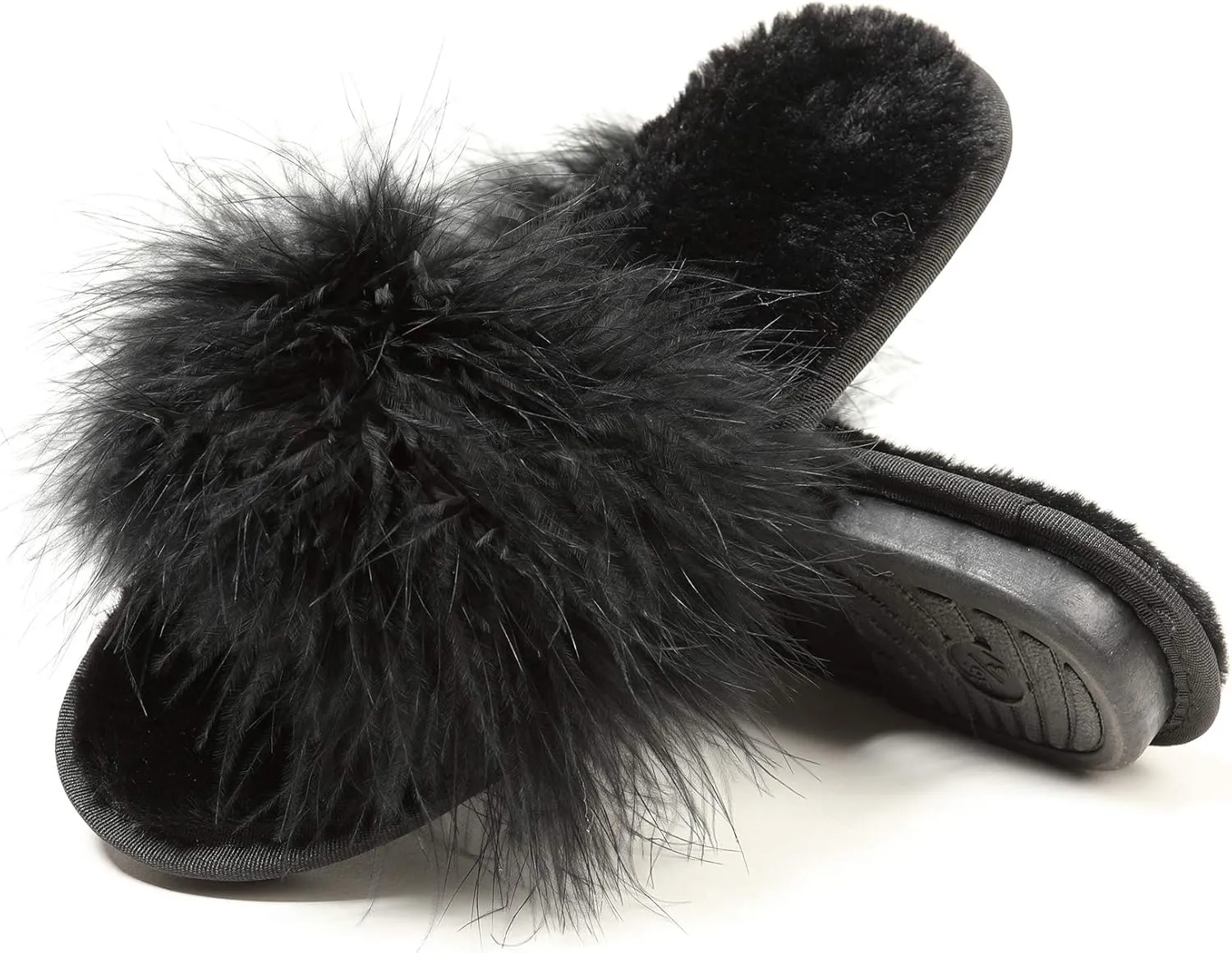 Fur Story Women's Furry Slippers Open Toe Fuzzy Slippers Memory Foam Fluffy House Sandal