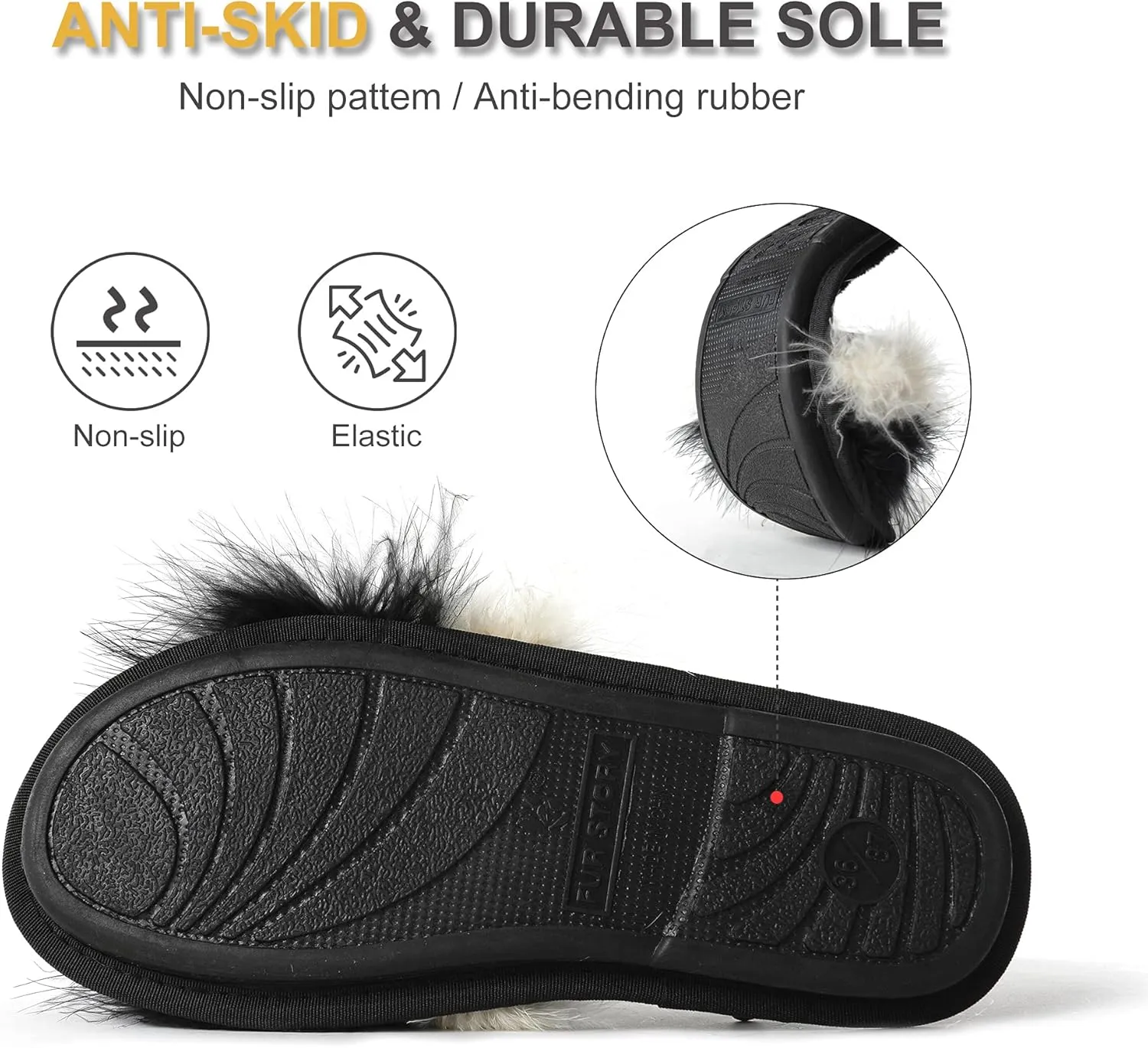 Fur Story Women's Furry Slippers Open Toe Fuzzy Slippers Memory Foam Fluffy House Sandal