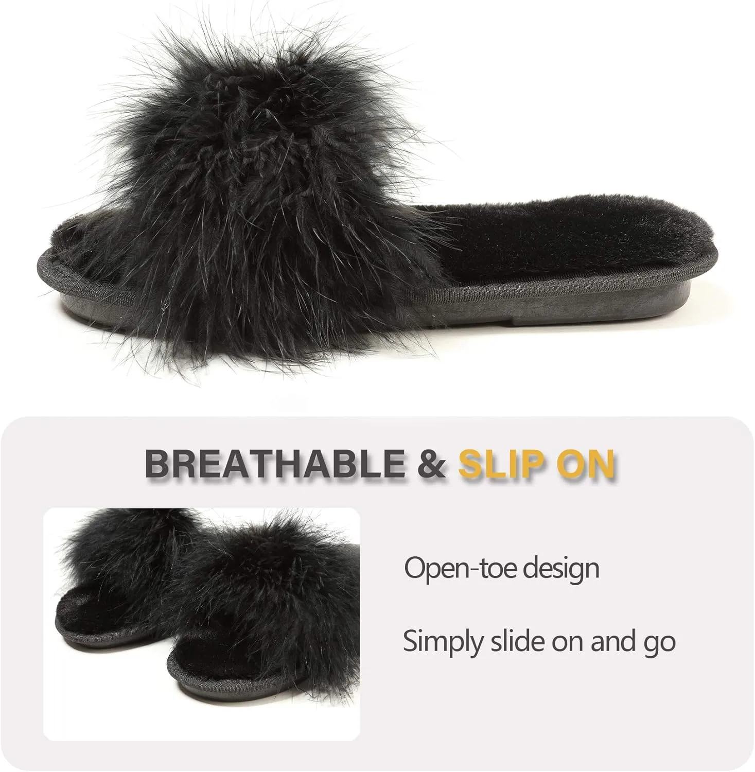 Fur Story Women's Furry Slippers Open Toe Fuzzy Slippers Memory Foam Fluffy House Sandal