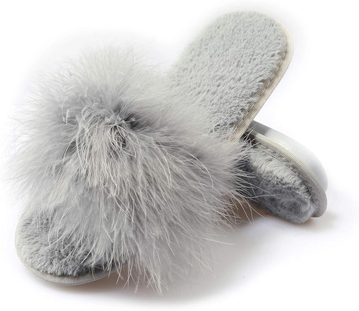 Fur Story Women's Furry Slippers Open Toe Fuzzy Slippers Memory Foam Fluffy House Sandal