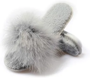 Fur Story Women's Furry Slippers Open Toe Fuzzy Slippers Memory Foam Fluffy House Sandal