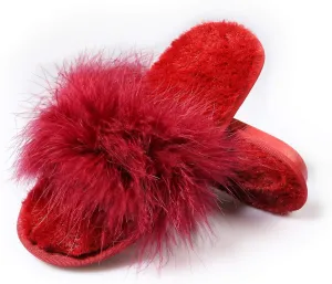 Fur Story Women's Furry Slippers Open Toe Fuzzy Slippers Memory Foam Fluffy House Sandal