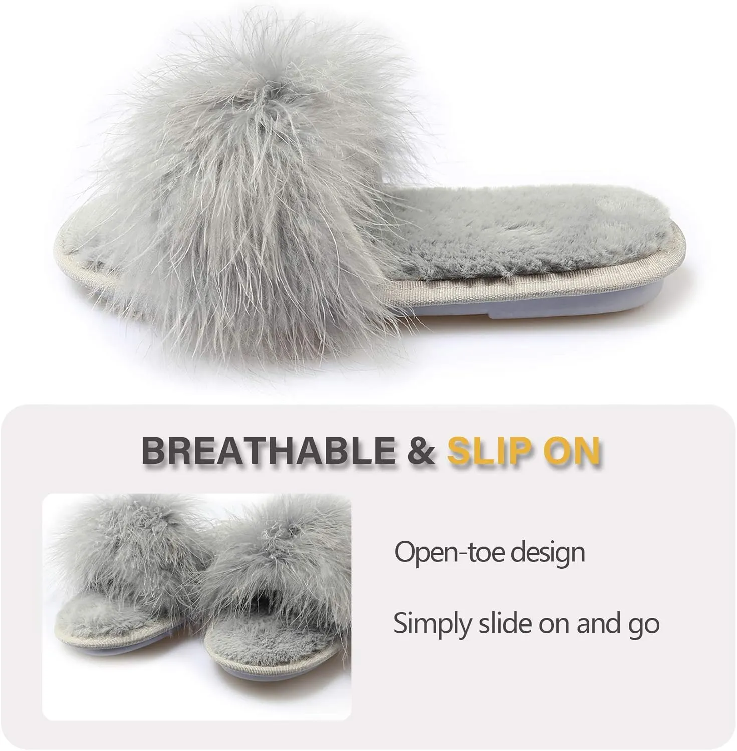 Fur Story Women's Furry Slippers Open Toe Fuzzy Slippers Memory Foam Fluffy House Sandal