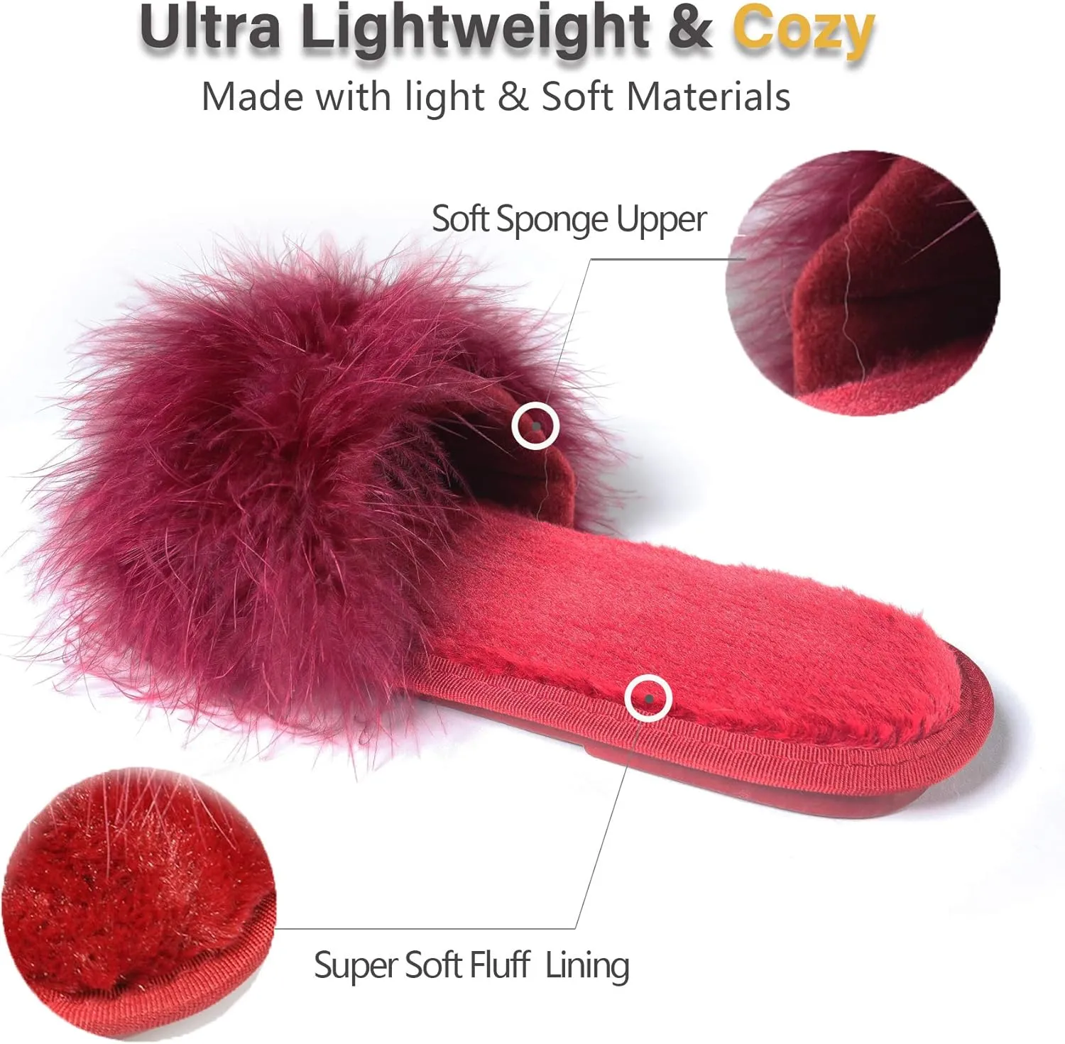 Fur Story Women's Furry Slippers Open Toe Fuzzy Slippers Memory Foam Fluffy House Sandal